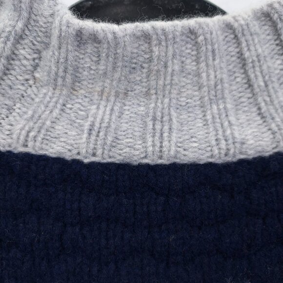 Alashan Sweater Womens XL Merino Wool Pullover Crochet Knit Blue White Mock Neck - Picture 8 of 14